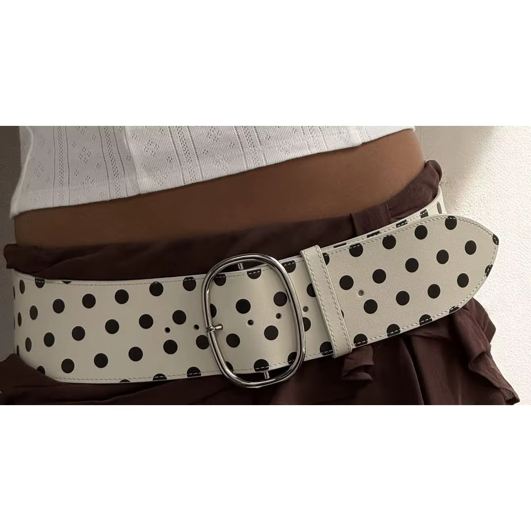 Ceinture large vintage à pois pour femme, ceinture de luxe de marque de créateur avec grande boucle