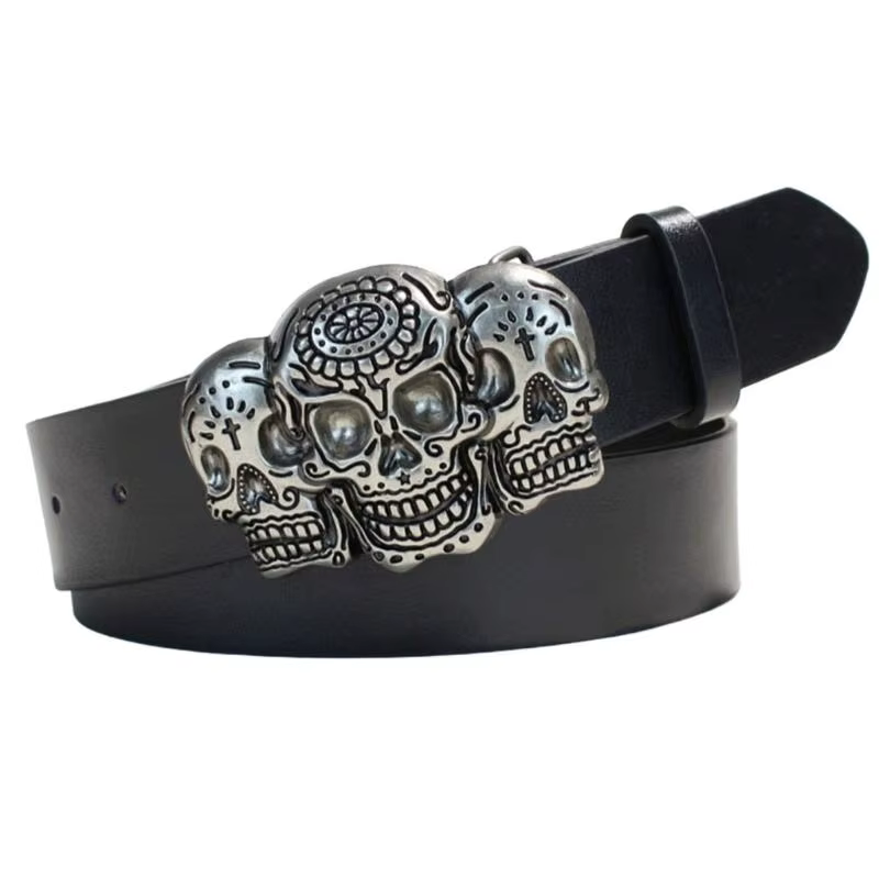 Ceinture vêtements occidentaux 39BB pour hommes femmes, ceinture taille avec Plaque crâne foncé avec