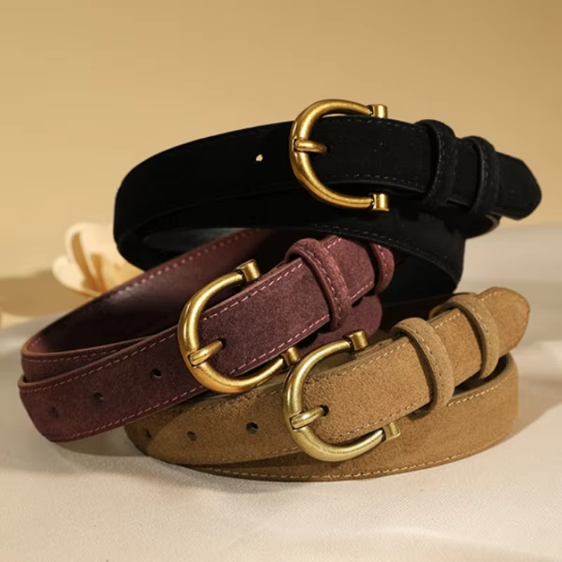 Ceinture en daim de luxe pour femmes ceinture en cuir élégante boucle ardillon en or ceinture de mar