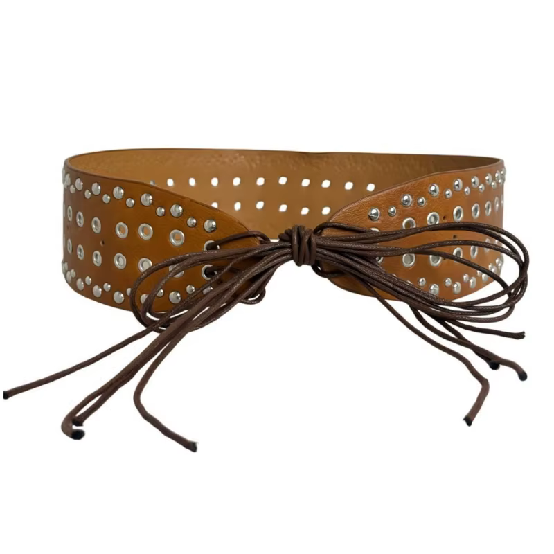 Ceinture élégante cloutée ajourée pour femmes, avec longueur réglable, ceinture taille en PU pour te