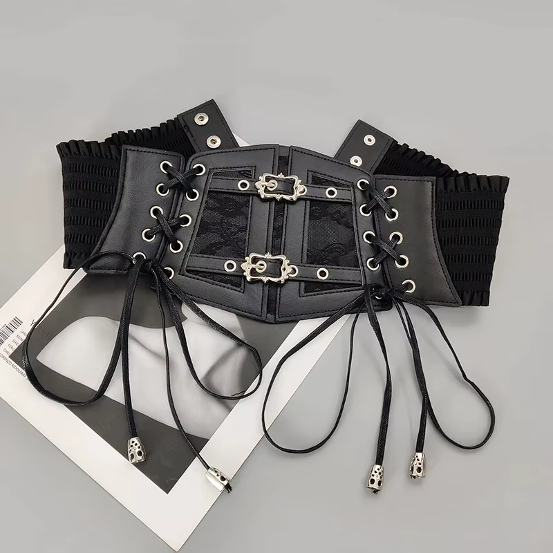 Ceintures corset rétro pour femmes, boucle ardillon, dentelle élastique et Style gothique, corde à c