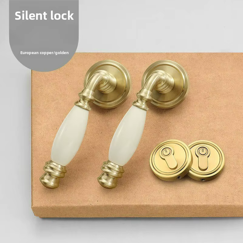 Serrure de porte intérieure en cuivre pur, style rétro français, silencieuse, avec poignée de porte 