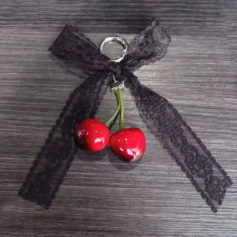 Breloques de sac cerise, décor de téléphone, sac à dos, pendentif de sac, porte-clés, ruban avec nœu