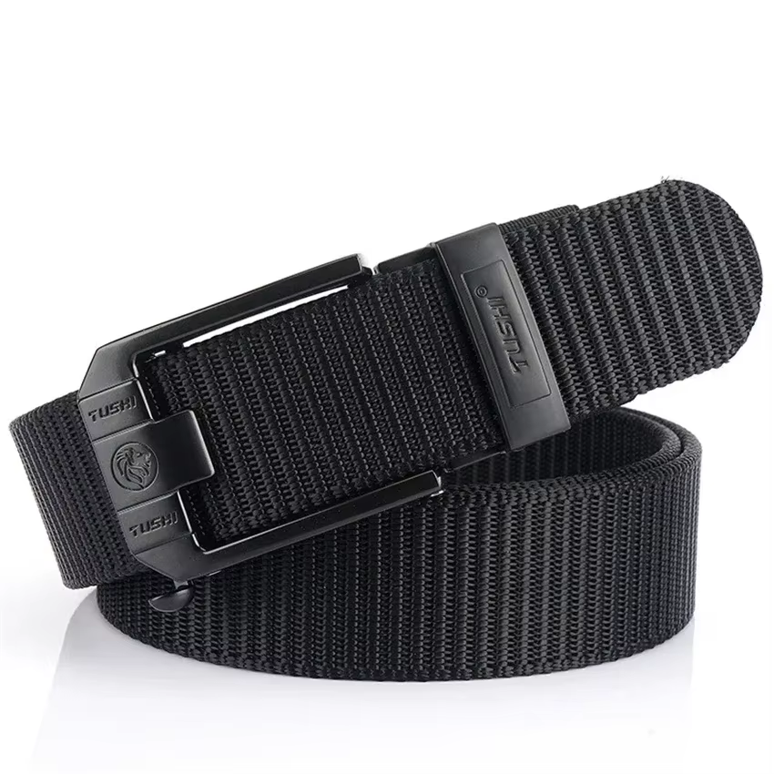 Ceintures en toile à boucle automatique en métal de luxe pour hommes, sangle en Nylon épais et robus