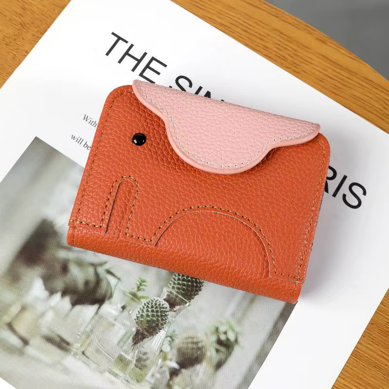 Portefeuille portable en cuir motif éléphant de dessin animé pour femme, porte-cartes multiples, mig