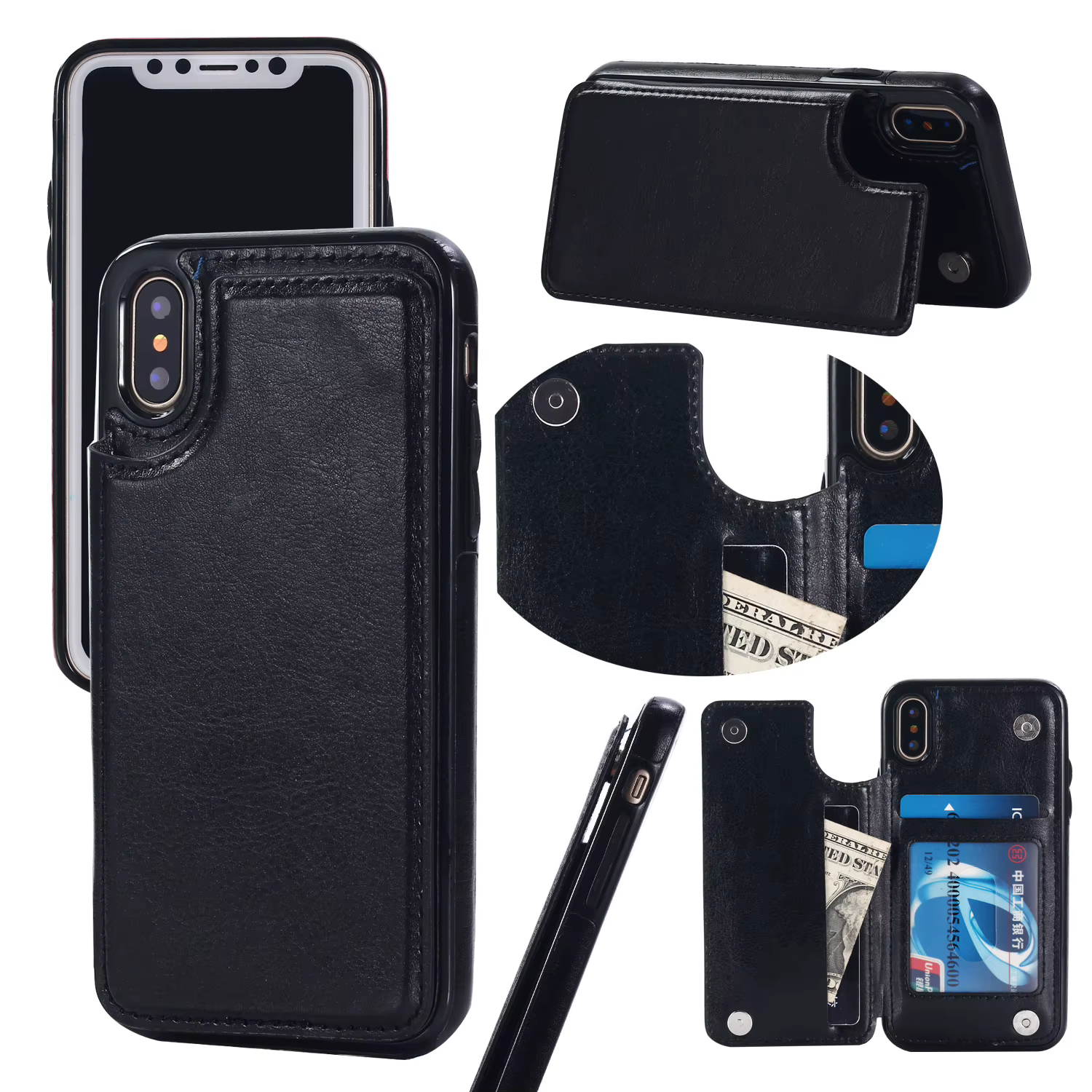 Coque de téléphone portefeuille antichoc en cuir, étui portefeuille avec fente pour carte de crédit,