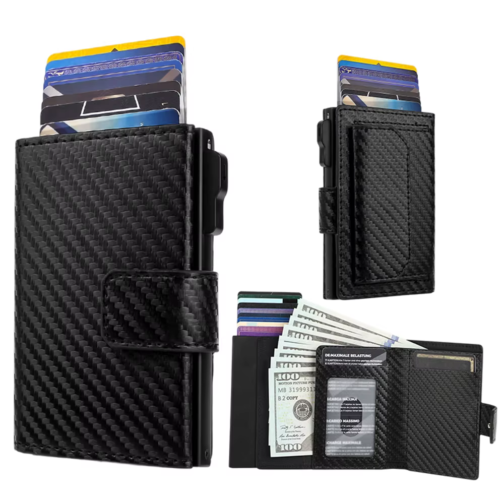 Porte-cartes en aluminium pour hommes : portefeuille mince avec poche avant bloquant RFID avec fenêt