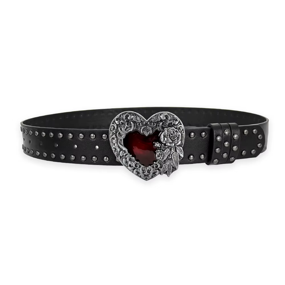 Ceinture gothique unisexe pour homme et femme, accessoire punk rivet noir, épée coeur rouge, environ