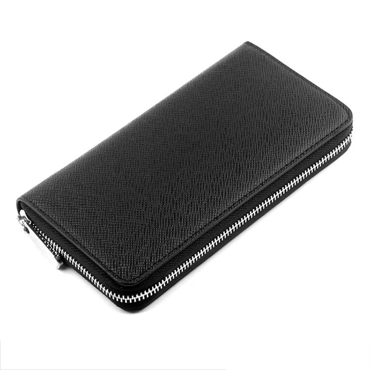 Portefeuille Long en cuir Saffiano véritable avec lettres personnalisées, fermeture éclair, multi-ca