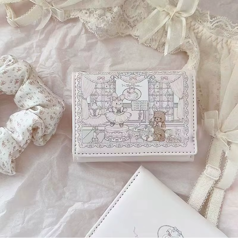 Portefeuille lapin ours série pique-nique de printemps pour fille, joli Design Original, Anti-démagn
