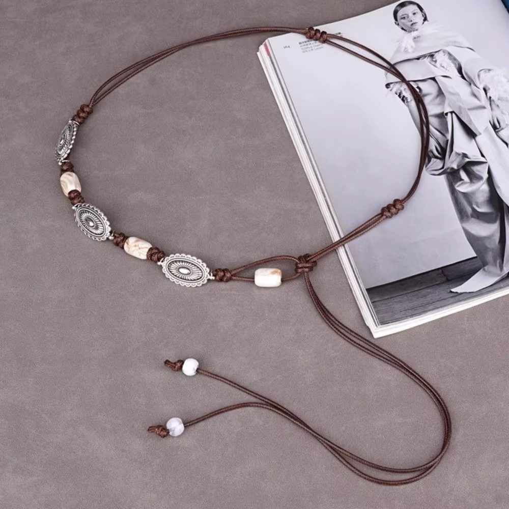 Nouvelle ceinture bohème en perles de bois, ceinture réglable en corde, chaîne de taille décorative 