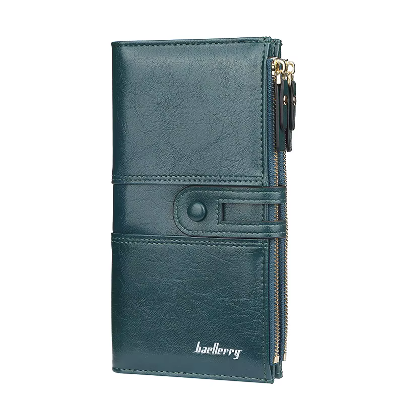 Portefeuille long pour femme Baellerry avec boucle, multifonctionnel, en cuir PU souple, porte-carte