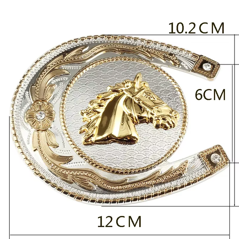 Boucle de ceinture tête de cheval doré, accessoires pour vêtements d'athlète équestre