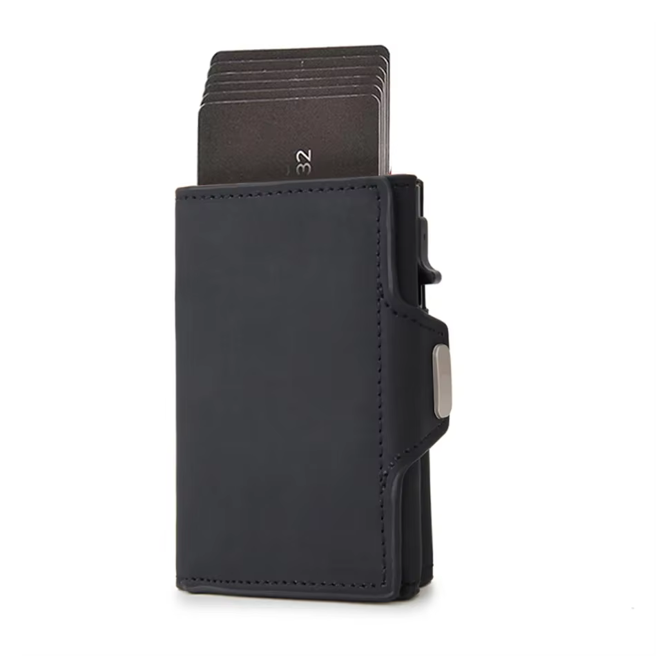 DIENQI — Porte-cartes en fibre de carbone pour les hommes, portefeuille noir tripliable en cuir, pet