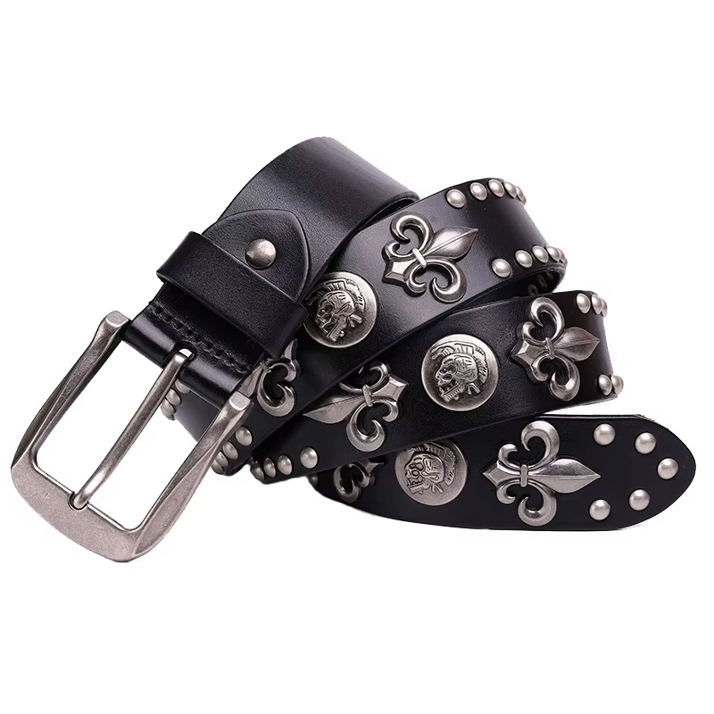 Nouveau cuir véritable métal lourd Rivet Punk ceintures pour hommes Rock goujon Cowboy Ceinture homm