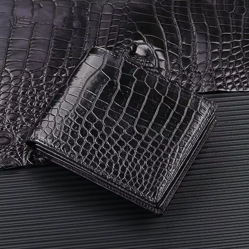 Portefeuille de luxe en cuir de crocodile authentique fait à la main pour hommes, portefeuille court