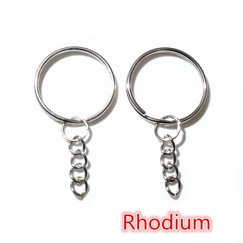 20 pcs/lot porte-clés porte-clés (taille d'anneau 25mm) mode couleurs or rhodié argent plaqué 50mm d