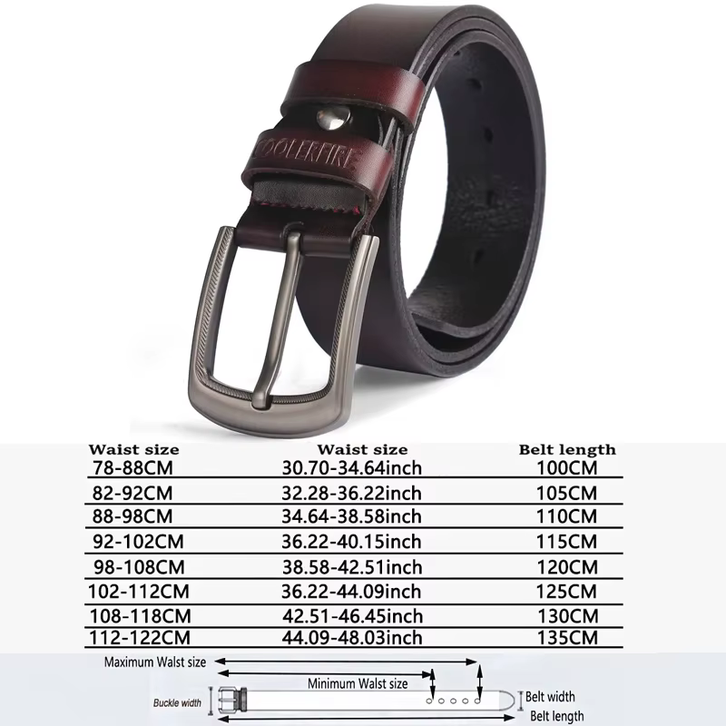 COOLERFIRE Ceinture en cuir véritable avec boucle à ardillon, ceintures de créateur pour hommes, en