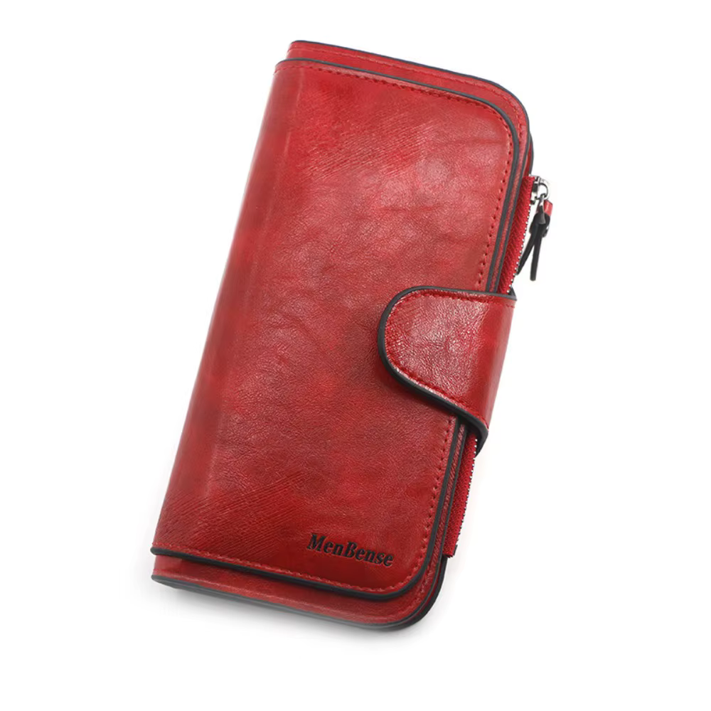 Portefeuille long grande capacité pour femme, multifonctionnel, couleur unie, en cuir PU, style coré