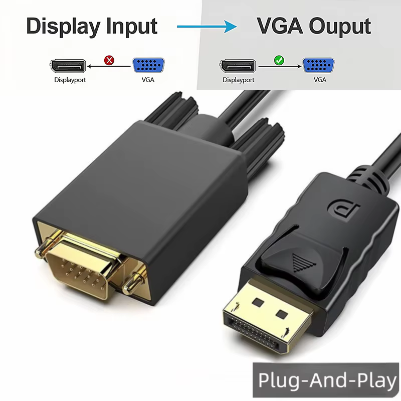 Câble DisplayPort vers VGA, adaptateur DisplayPort vers VGA, câble vidéo HD pour moniteur TV, ordina