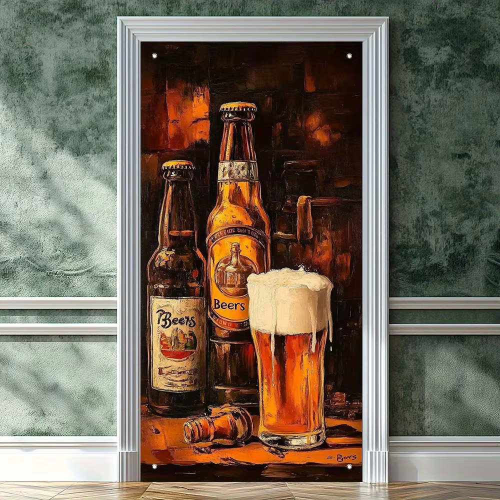 Décoration de porte 2D, sur le thème de la culture de la bière, mettant en valeur la bière et les vi