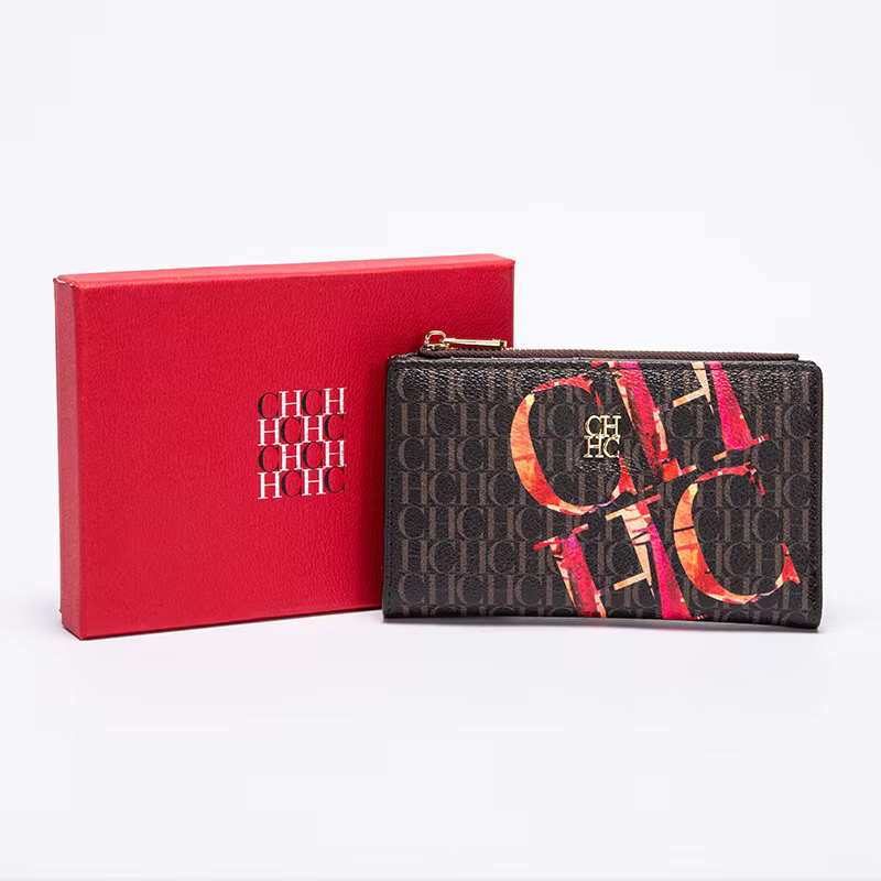 Portefeuille CH pour femme, porte-cartes de luxe avec monogramme, porte-monnaie à fermeture éclair, 