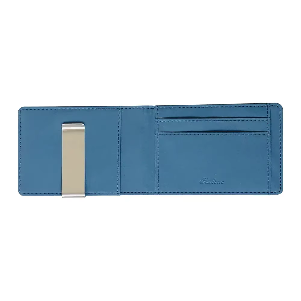 Portefeuille en cuir à deux volets avec pince en métal pour hommes, porte-monnaie mince, porte-carte