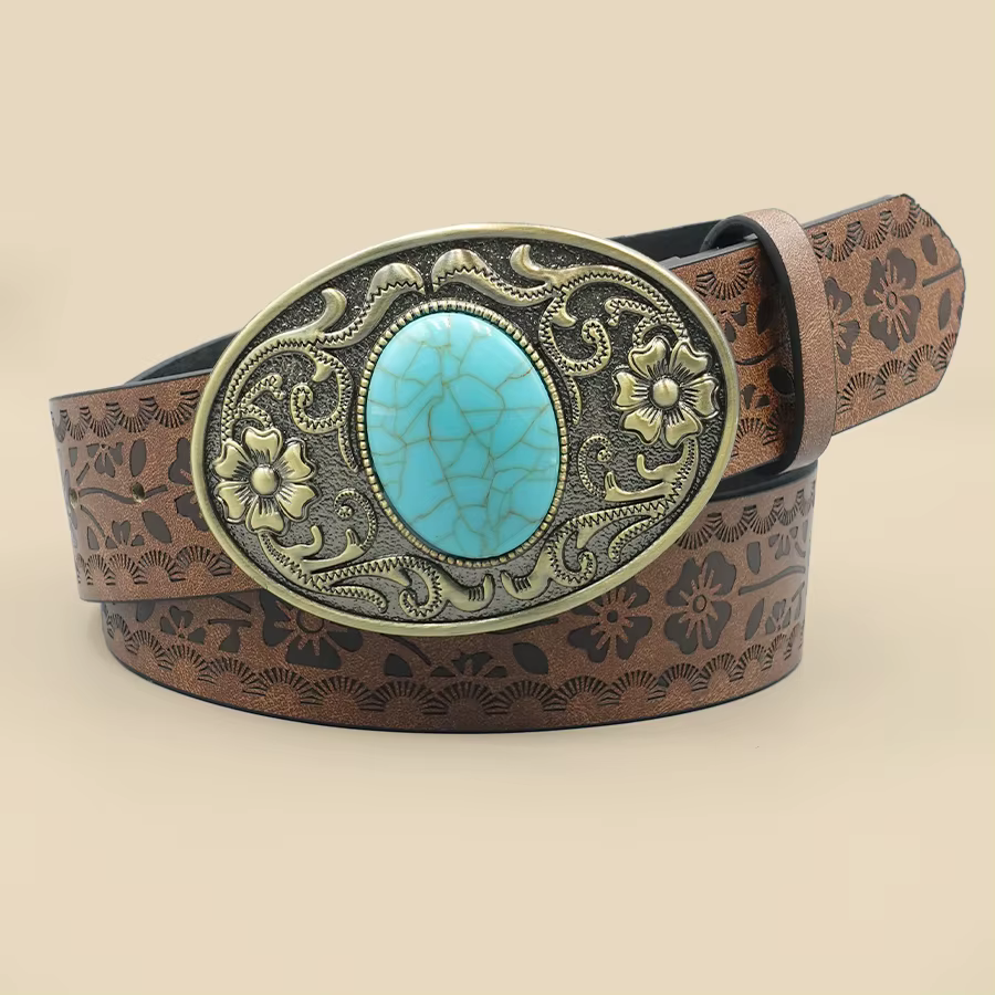 Ceinture élégante vintage royale pour femme – Design floral avec boucle bleu turquoise, parfaite pou