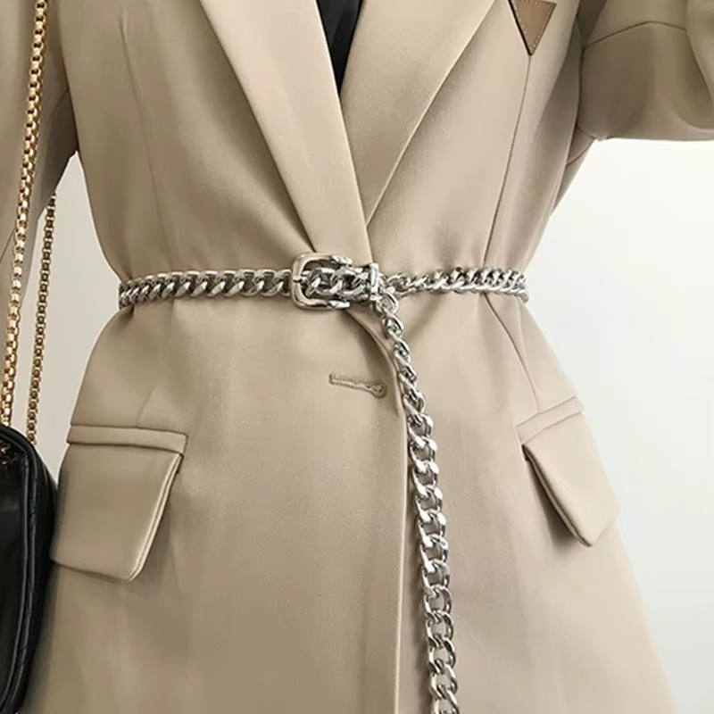 Ceinture à chaîne pour femmes, ceintures métalliques étroites, garniture avec jupe, chemisier, chaîn