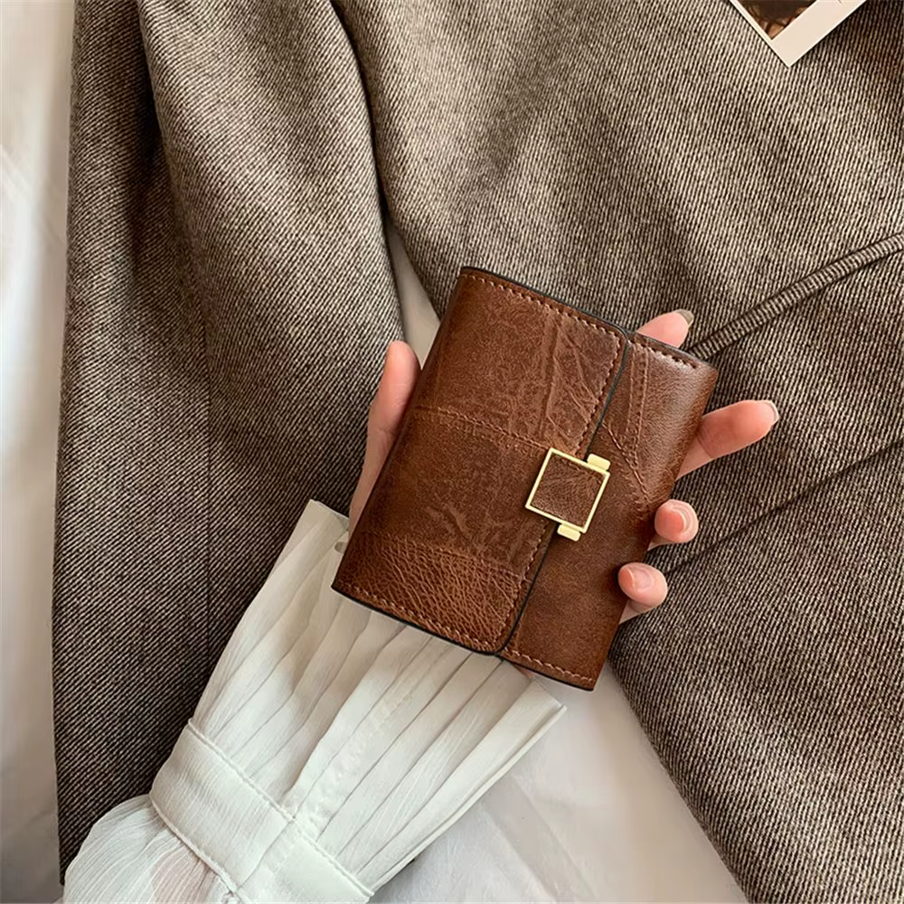 Portefeuille court en cuir vintage pour femme, petit sac à main, mini porte-cartes multi-cartes, por
