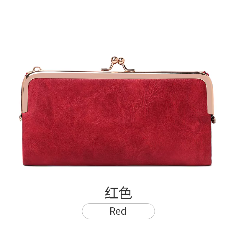 Portefeuille Long multifonctionnel de couleur unie, porte-monnaie pochette Vintage, portefeuille por