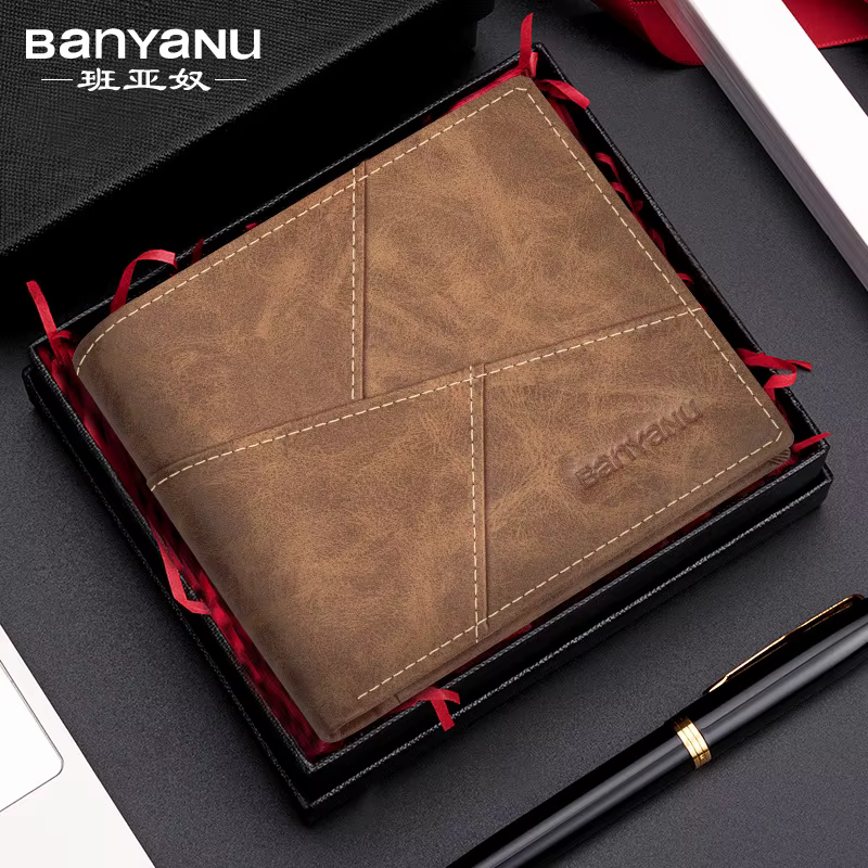 BANYANU-Portefeuille en cuir véritable pour homme, antivol RFID, brosse rétro, couche supérieure, cu
