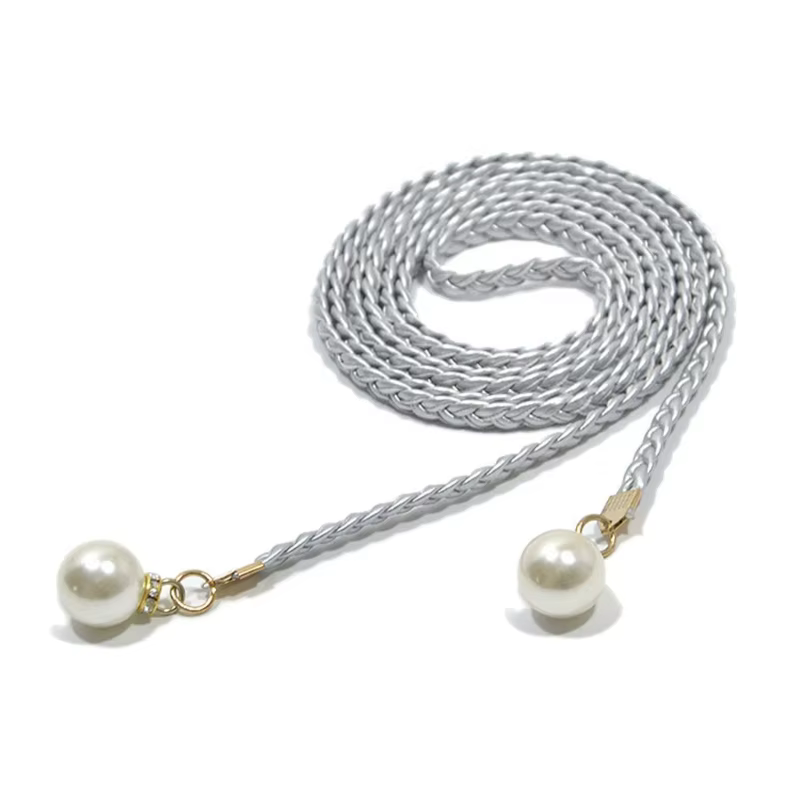 Ceinture taille élastique pour femmes, décorations perles délicates, tissage tressé, ceinture fine, 