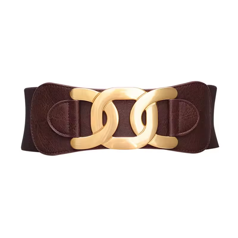 Ceintures élégantes à boucle à crochet CC dorée pour femmes, large ceinture élastique rétro pour dam