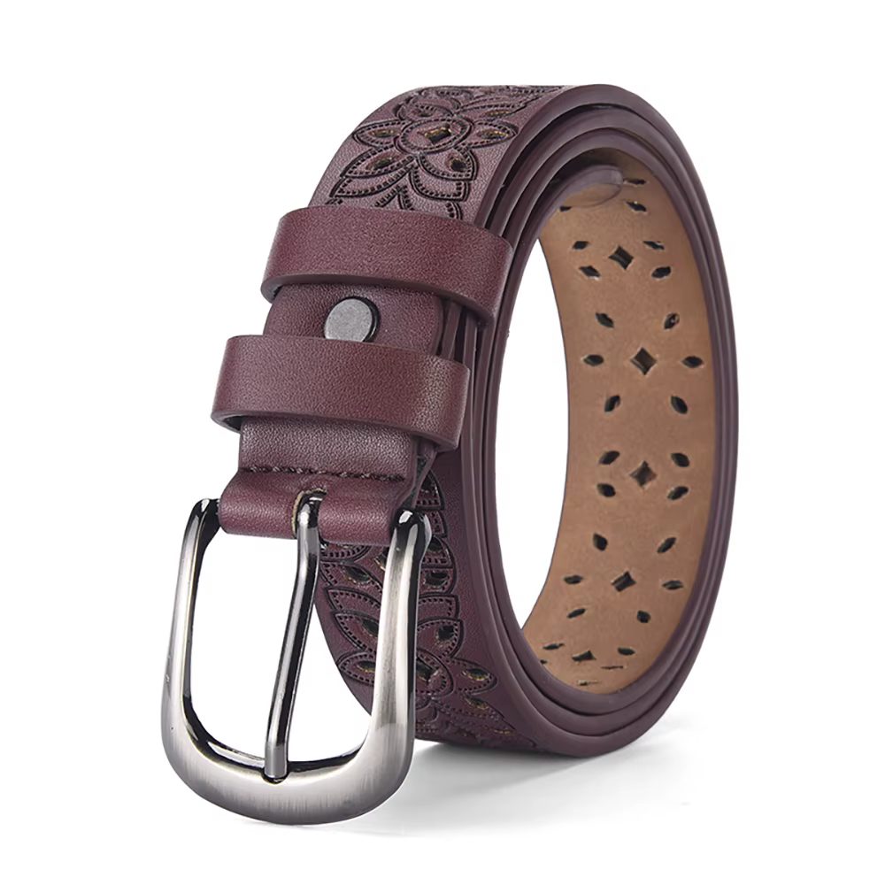 Mode rétro femmes fleur creuse aiguille boucle ceinture Simple et polyvalent pantalons décontractés 