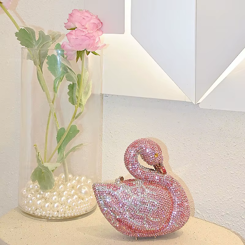 Cygne femmes pierres soirée pochettes mariées animaux strass sacs à main et sacs à main de luxe conc