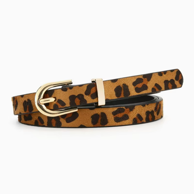 Ceinture fine en PU à imprimé léopard style bohème rétro - Ceinture décorative ajustée pour femme, i