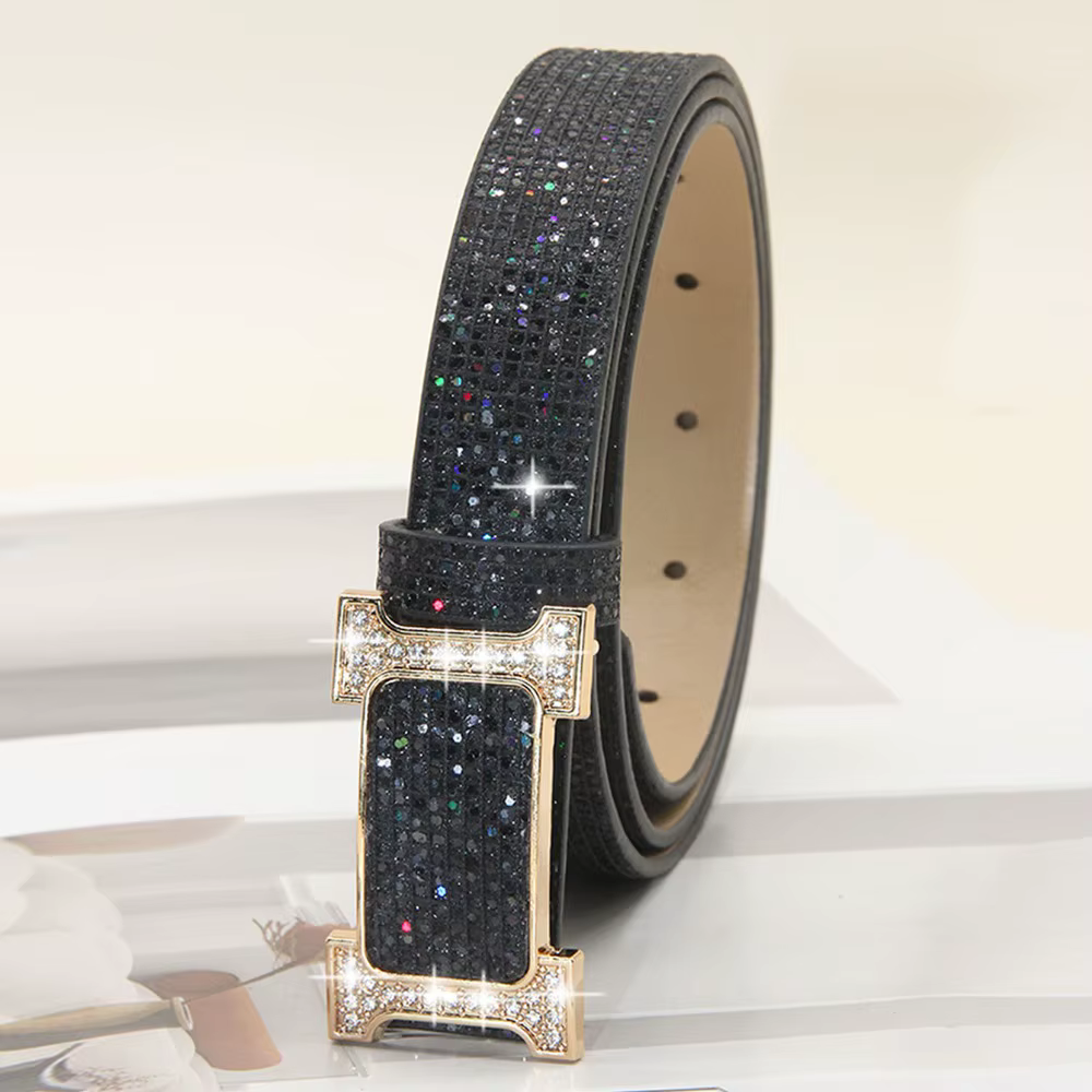 Ceinture en cuir PU pour femmes, strass scintillants, polyvalente, paillettes, marque de luxe, Desig
