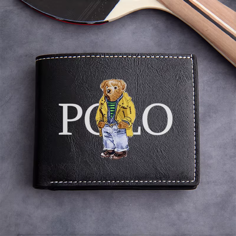 Portefeuille homme en cuir PU avec logo POLO BEAR, léger, durable, style business, portefeuille cour