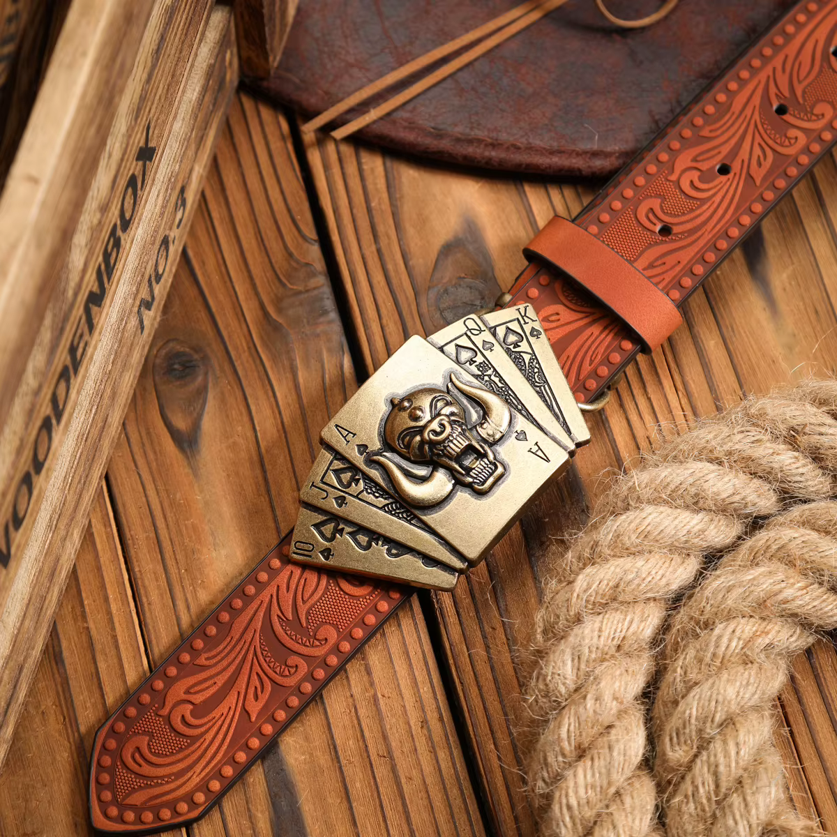 Ceinture en PU à boucle western, adaptée aux hommes et aux femmes, ceinture marron unique et rétro (