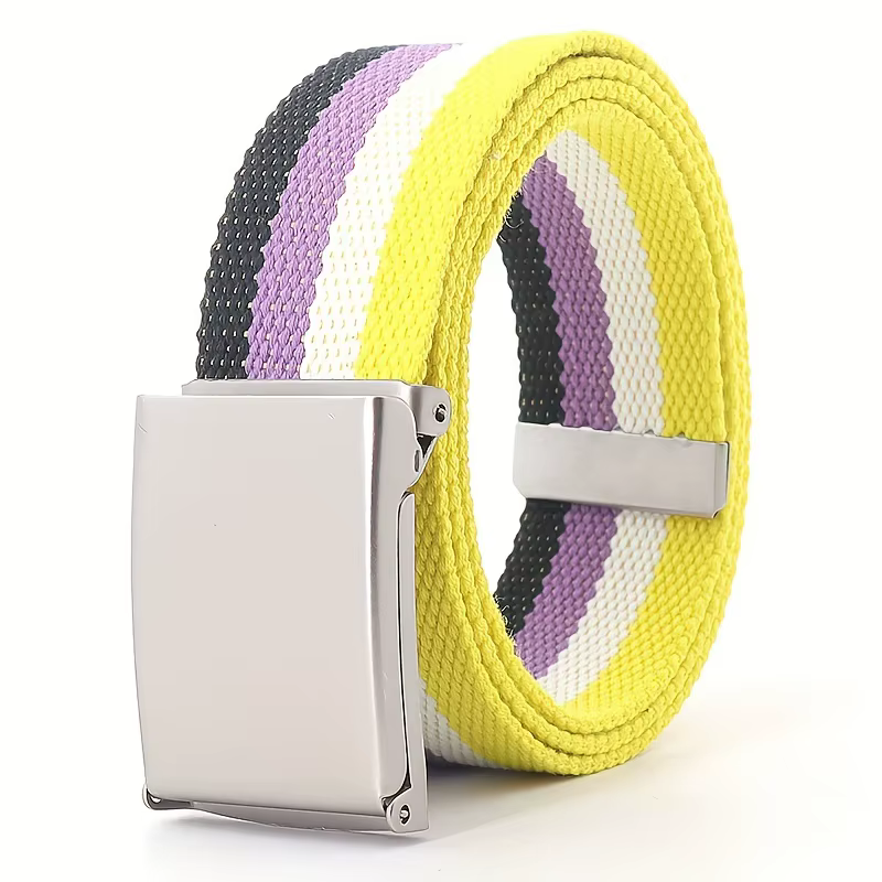 Ceinture en toile Rainbow Pride avec boucle carrée – Polyvalente et élégante pour les jeans