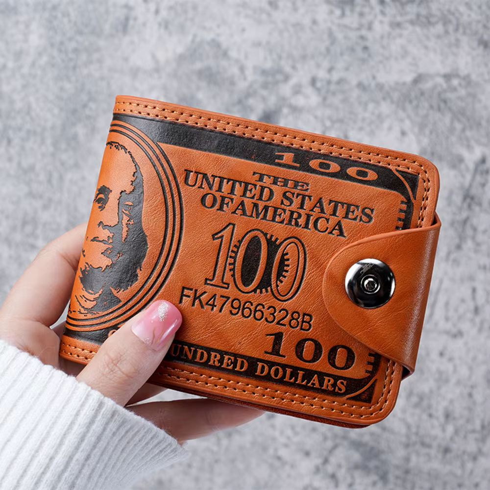 Portefeuilles de mode avec 100 dollars américains motif moraillon portefeuille en cuir pour hommes a