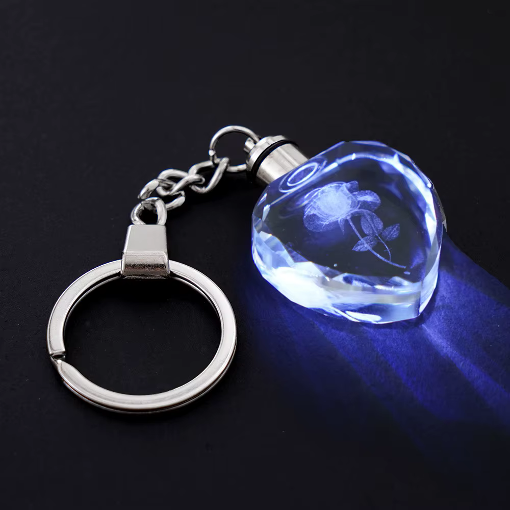 Mode coloré fée Rose fleur motif amour forme cristal strass lumière LED porte-clés amant porte-clés 