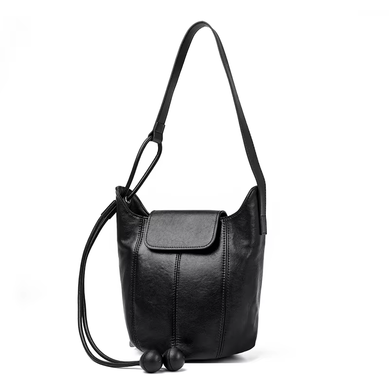 Sac bandoulière en cuir véritable pour femme, sac seau polyvalent de luxe minimaliste, sac de banlie