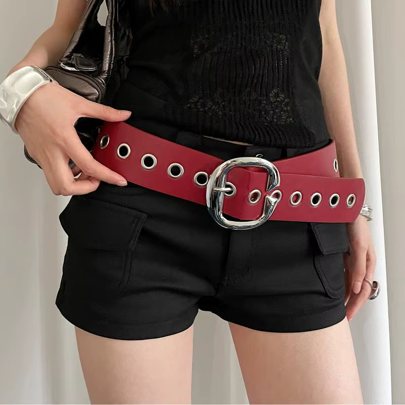 Ceinture large en cuir PU pour femme, Design de Style Punk, personnalité Y2k, sens avancé avec jupe,