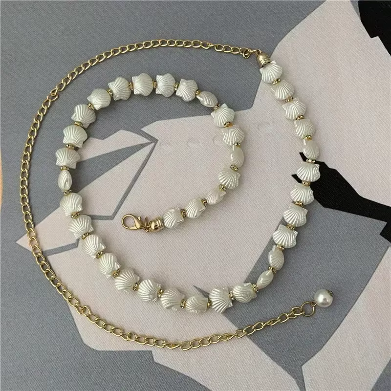 Ceintures en chaîne en coquillage de perles, élégantes, en métal, fines, pour robe, jupe, bretelles,