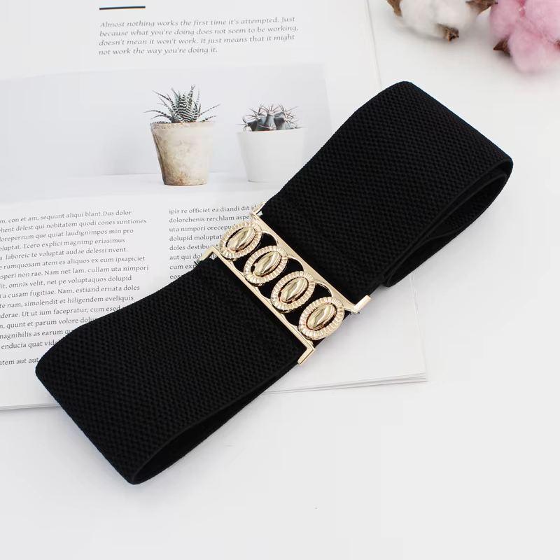 Ceinture large élastique pour femme, style mode, avec boucle métallique simple, ceinture corset ajus
