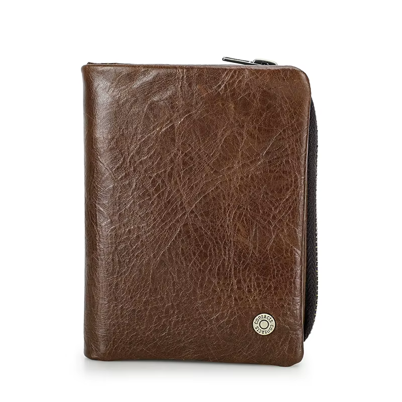 CONTATC'S-Portefeuille court en cuir véritable pour homme, portefeuille à deux volets RFID, porte-ca