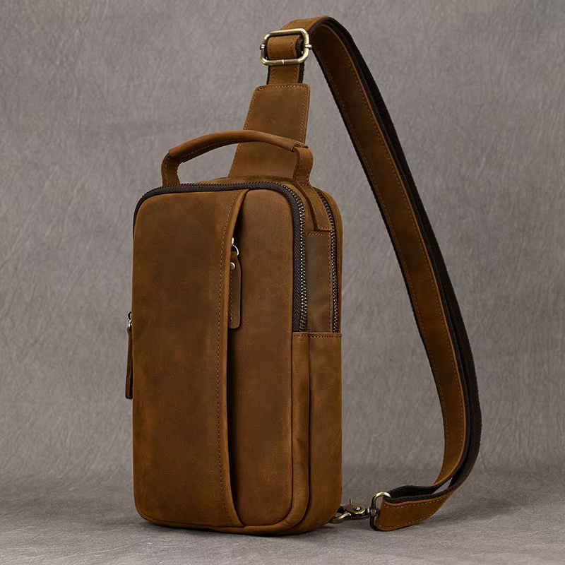 Sacs de poitrine de luxe pour hommes, sac à bandoulière en cuir véritable, sac de poitrine pour homm