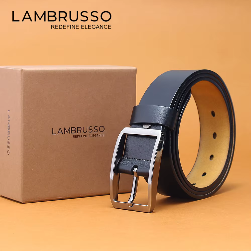 LAMBRUSSO Ceinture en cuir véritable de haute qualité pour hommes, ceintures de style de luxe pour h